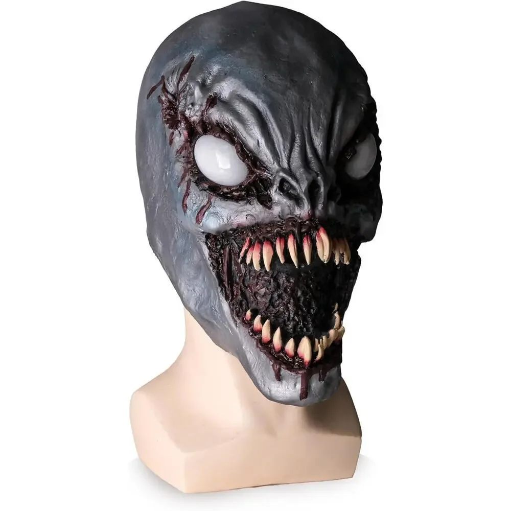 LED Monster Mask Adult Horror Latex Light Up Eyes Full Head Scary Costume